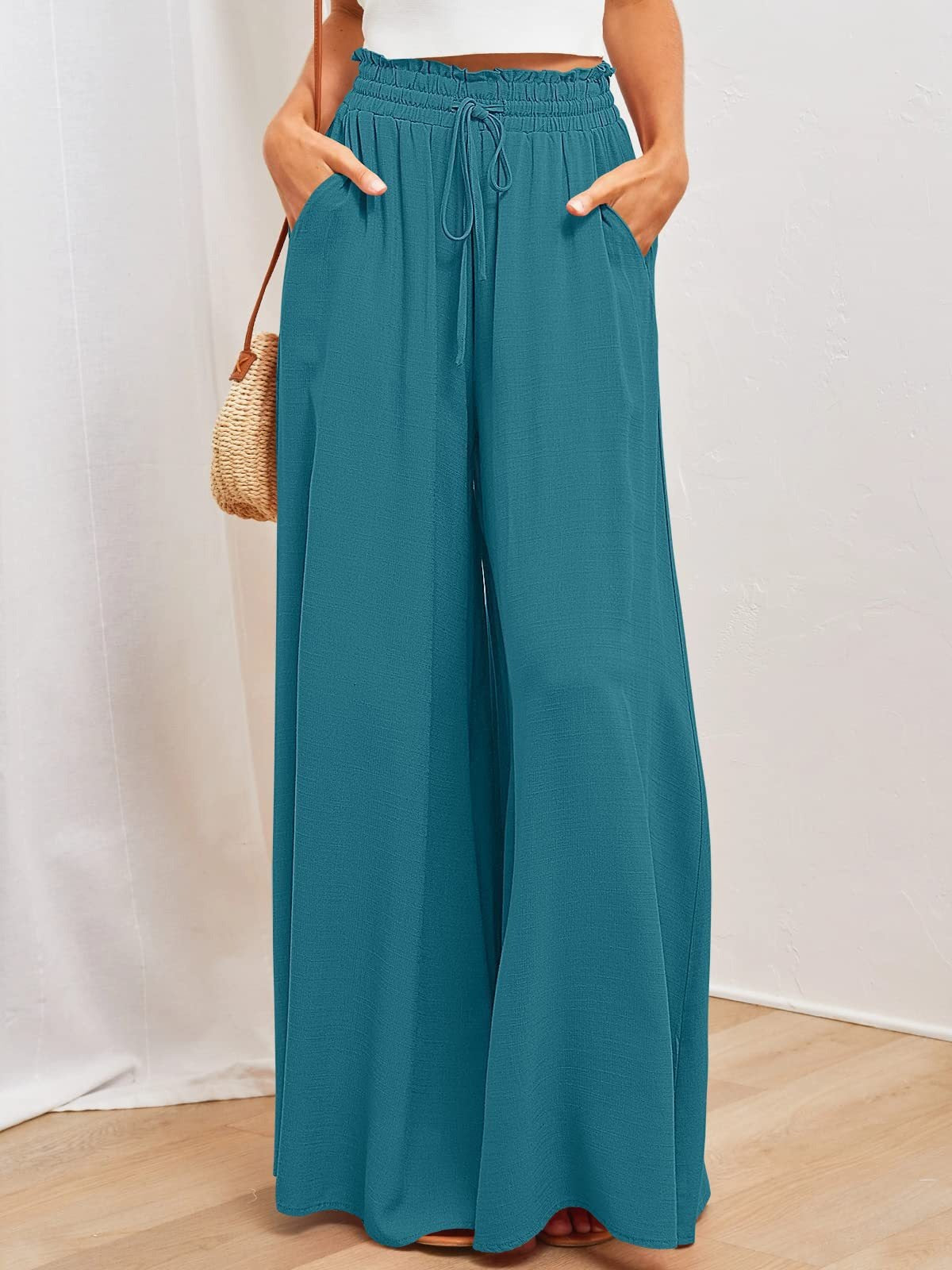 Elastischer Gürtel Damenhohe Taille Hose Weites Bein