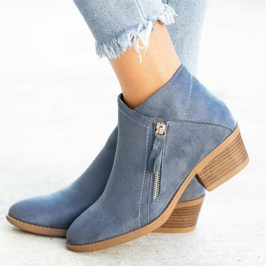Eveloria Damen Knöchelstiefel Wildleder Bequem Niedriger Absatz - Eveloria
