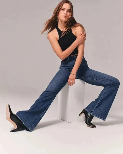 Eveloria Damen Bootcut-Jeans Figurformend Stretchblau