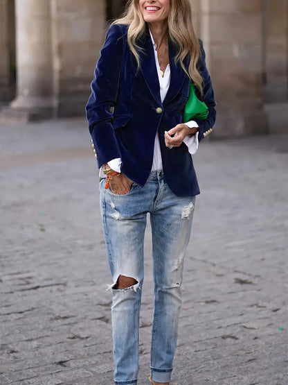 Damen Klassischer Blazer Ein-Knopf-Verschluss
