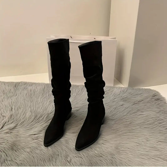 Damen Stiefel Robust Spitze Dicke Ferse Schwarz - Eveloria