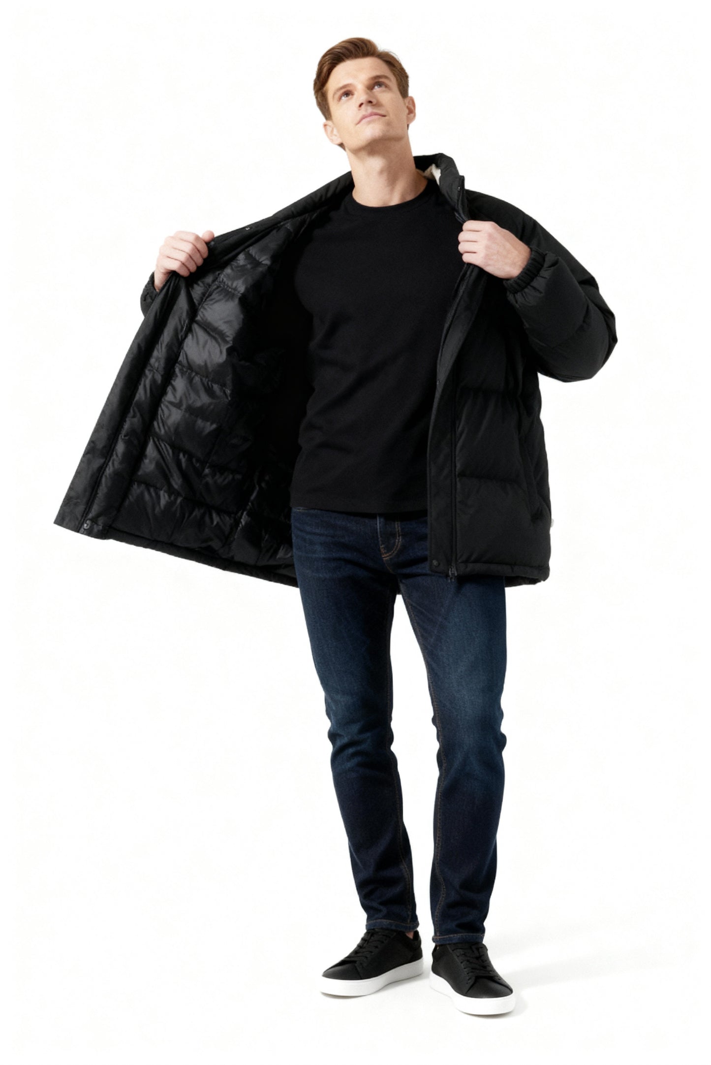 Herren Fleece-Pufferjacke Mit Kapuze Warm