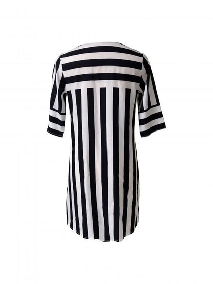 Damen Freizeitkleid Gestreift V-Ausschnitt Halbarm