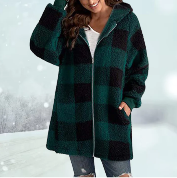 Eveloria Damen Karierte Winterjacke Mit Kapuze