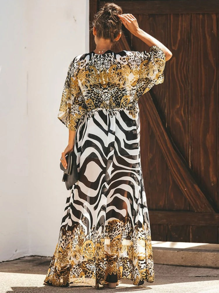 Eveloria Damen Kimono Leopardenmuster