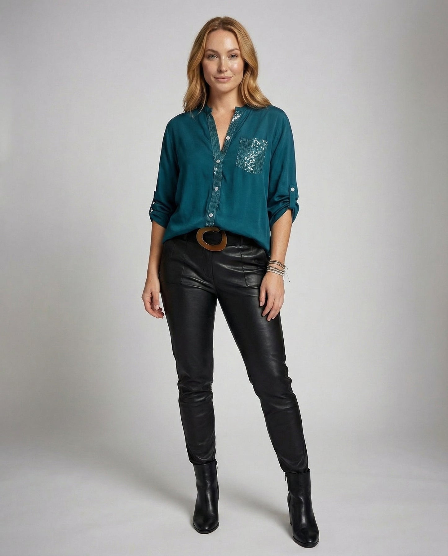 Damen Glitzerbluse mit Pailletten