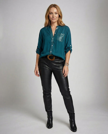 Damen Glitzerbluse mit Pailletten