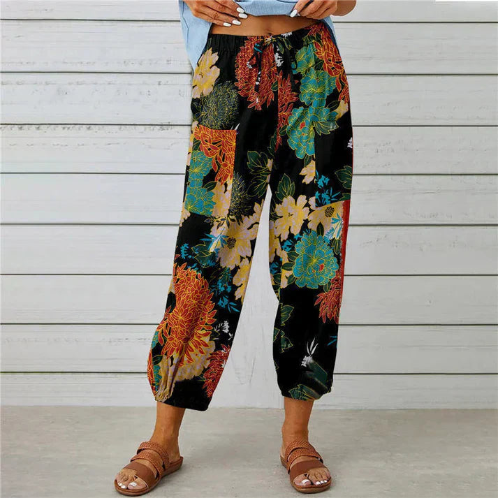 Lotte Damen Hose Blumenmuster Leicht Weiß - Eveloria
