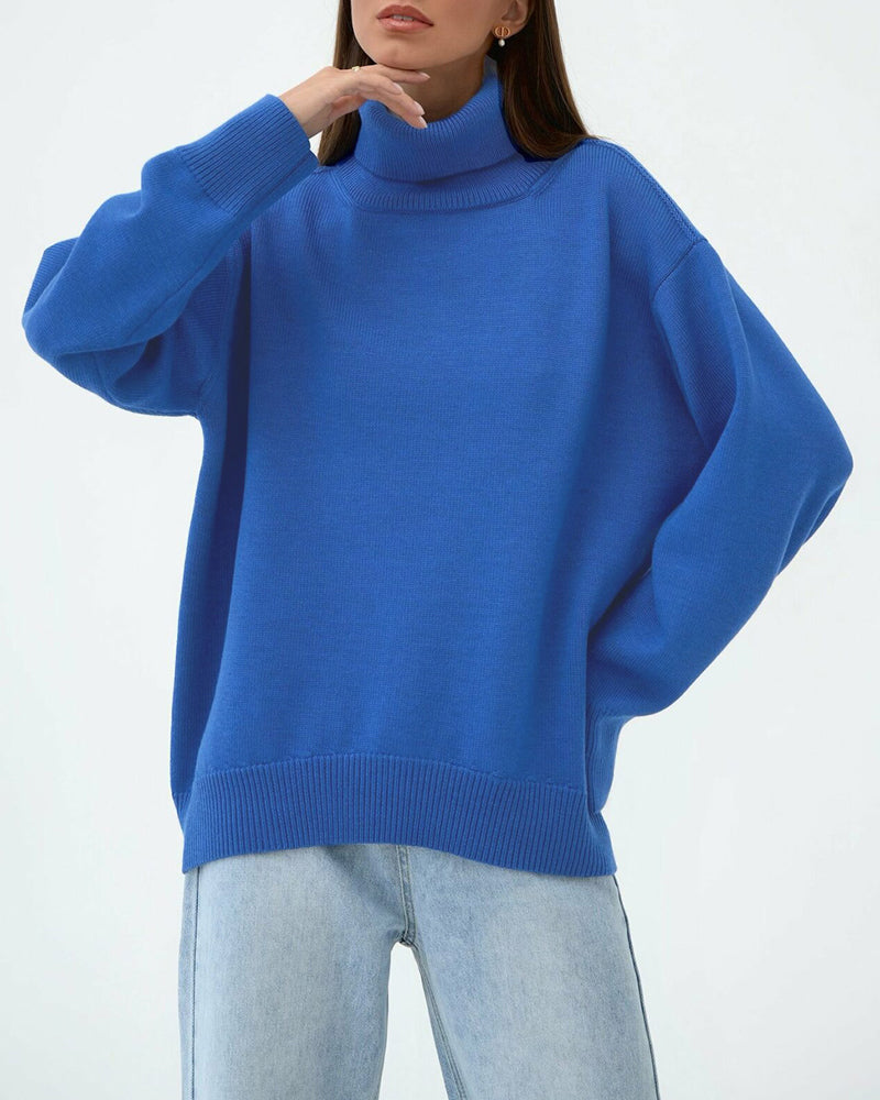 Damen Oversize Pullover Hochhalter Lässig Bequem