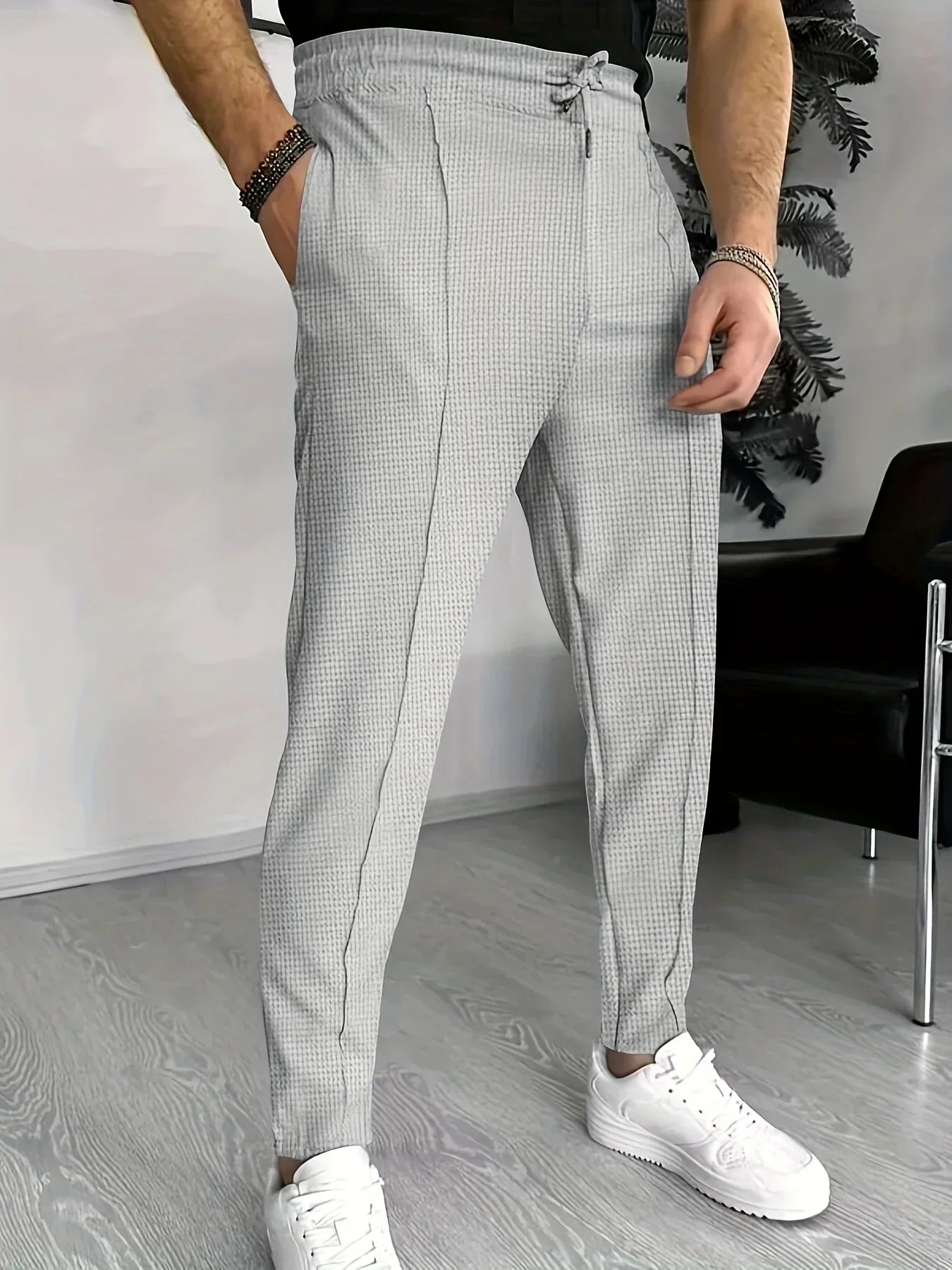 Herren Slim-Fit-Hose Kariert Schwarz-Weiß - Norvielle