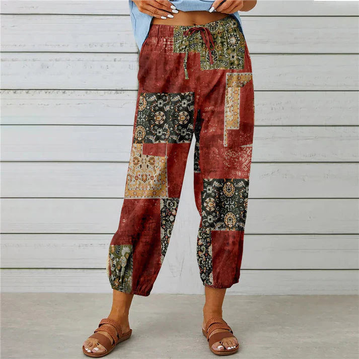 Lotte Damen Hose Blumenmuster Leicht Weiß