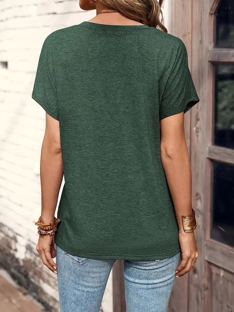 Damen Casual Shirt Rundhals Kurzärmel Halbknopfleiste