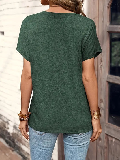 Damen Casual Shirt Rundhals Kurzärmel Halbknopfleiste