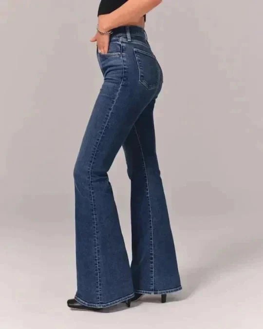 Eveloria Damen Bootcut-Jeans Figurformend Stretchblau