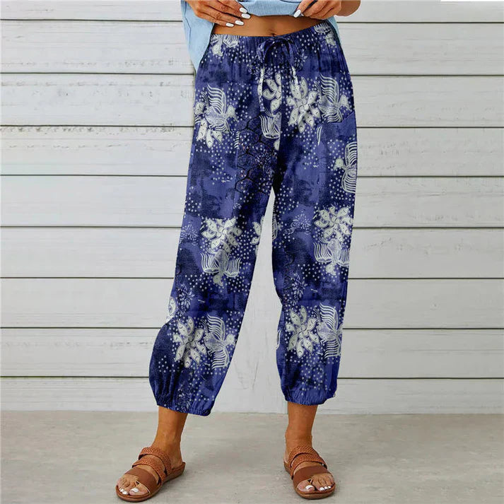 Lotte Damen Hose Blumenmuster Leicht Weiß