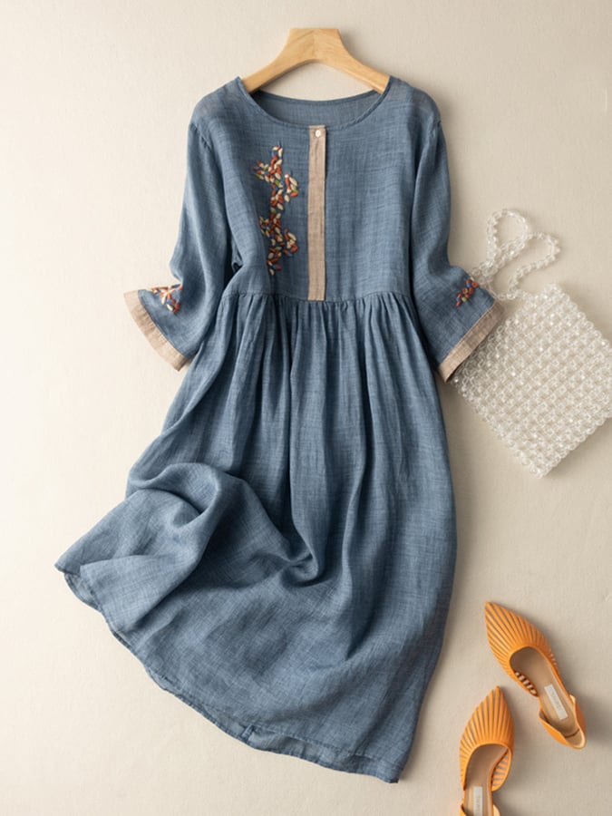 Damen Besticktes Ethno Midi Kleid