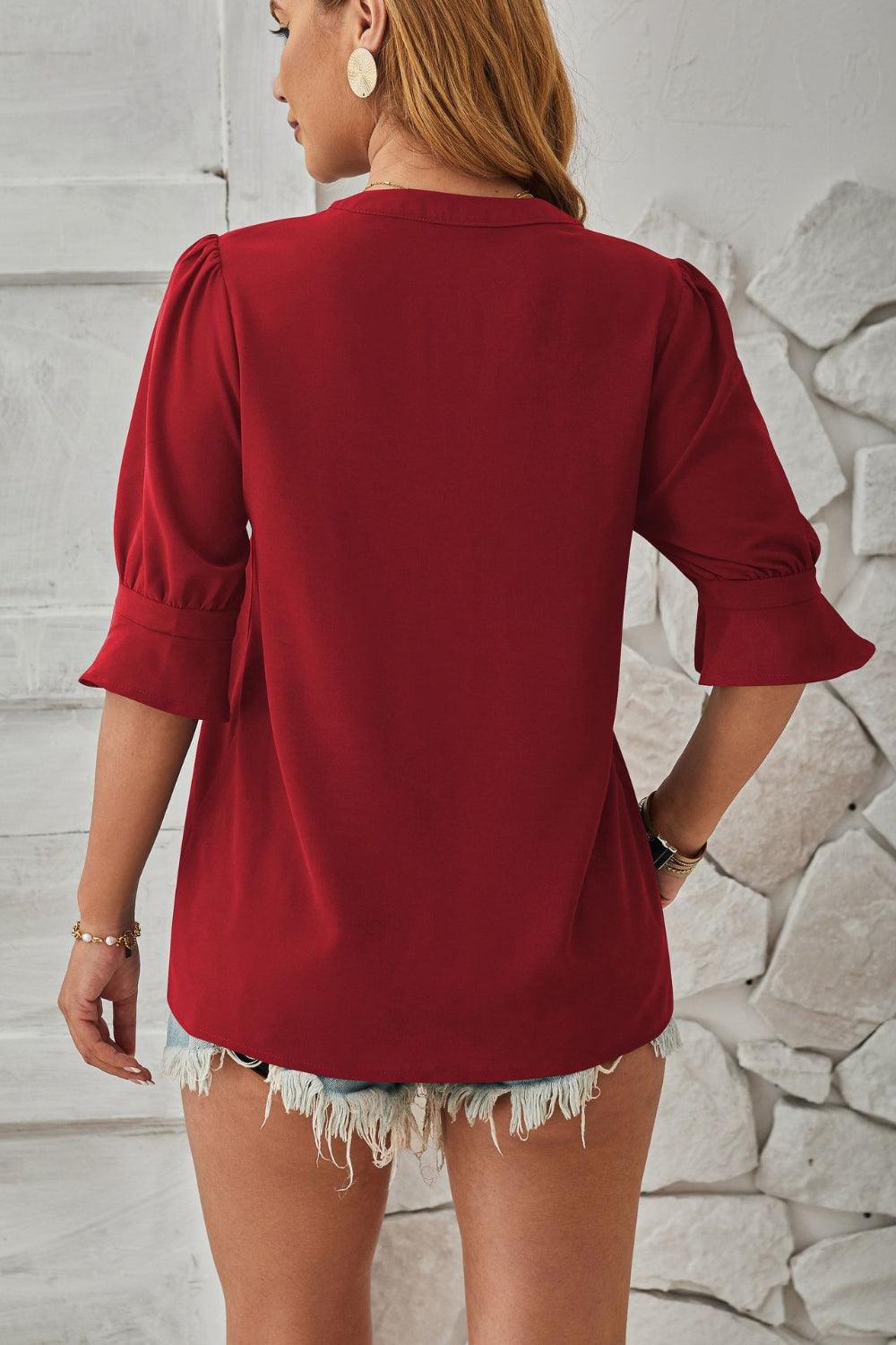 Damen Bluse V-Ausschnitt Puffärmel Elegante Weiß