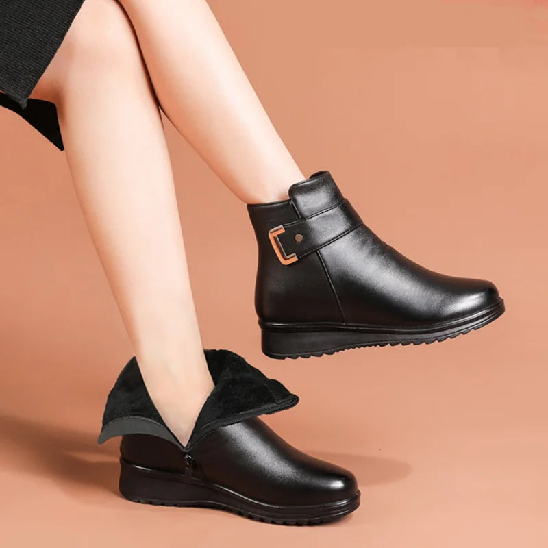 Damen Freizeitstiefeletten Schnalle Fellfutter