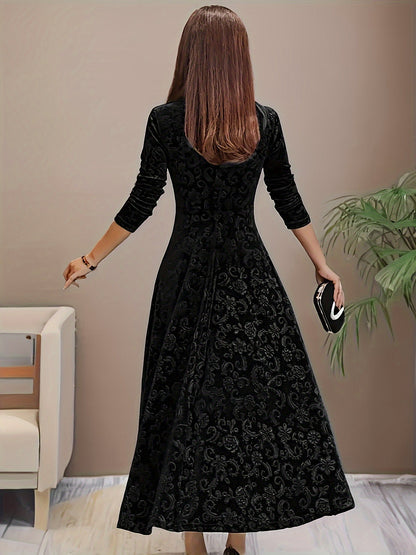 Damen Samt-Kleid Floralmuster Formell