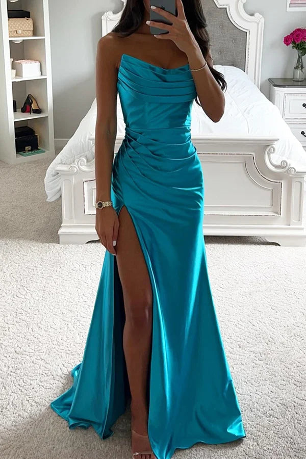 Eveloria Damen Abendkleid Satin Off-Shoulder Maxi