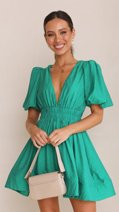Damen Minikleid Puffärmel