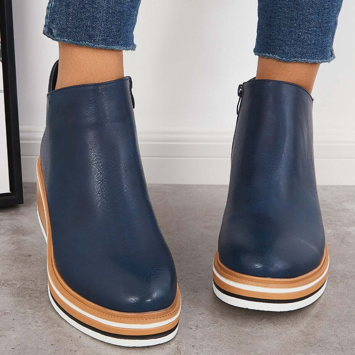 Damen Stiefeletten Plattformsohle Schmaler Schnitt Rutschfest