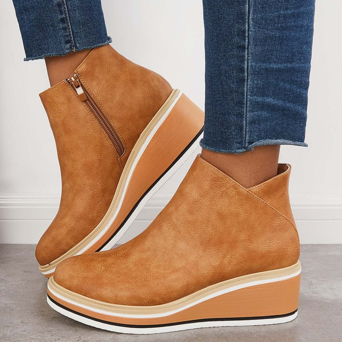 Damen Stiefeletten Plattformsohle Schmaler Schnitt Rutschfest
