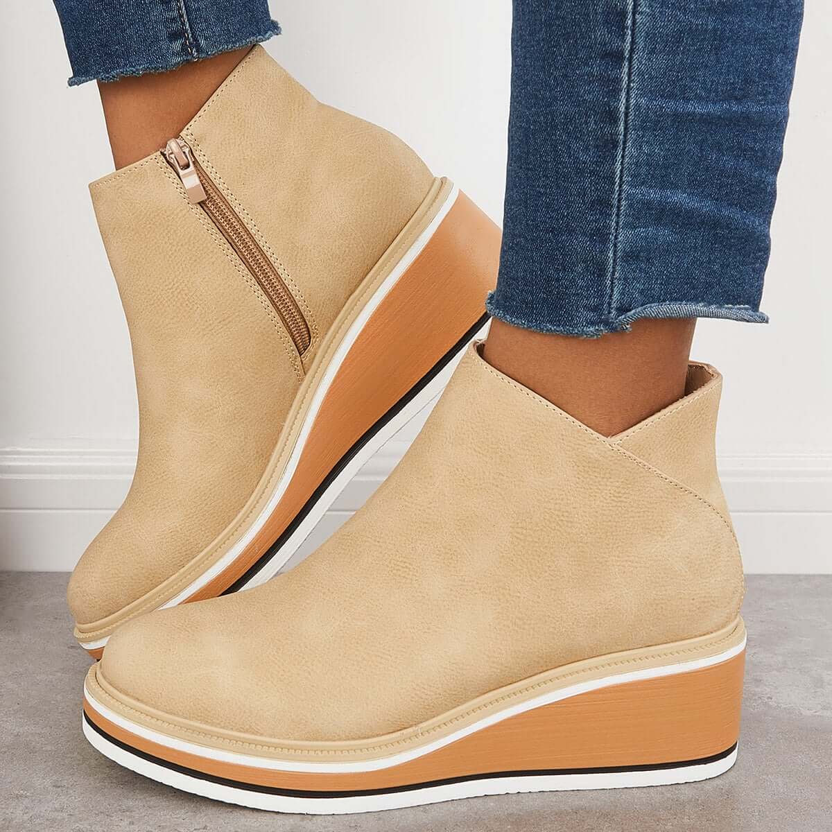 Damen Stiefeletten Plattformsohle Schmaler Schnitt Rutschfest