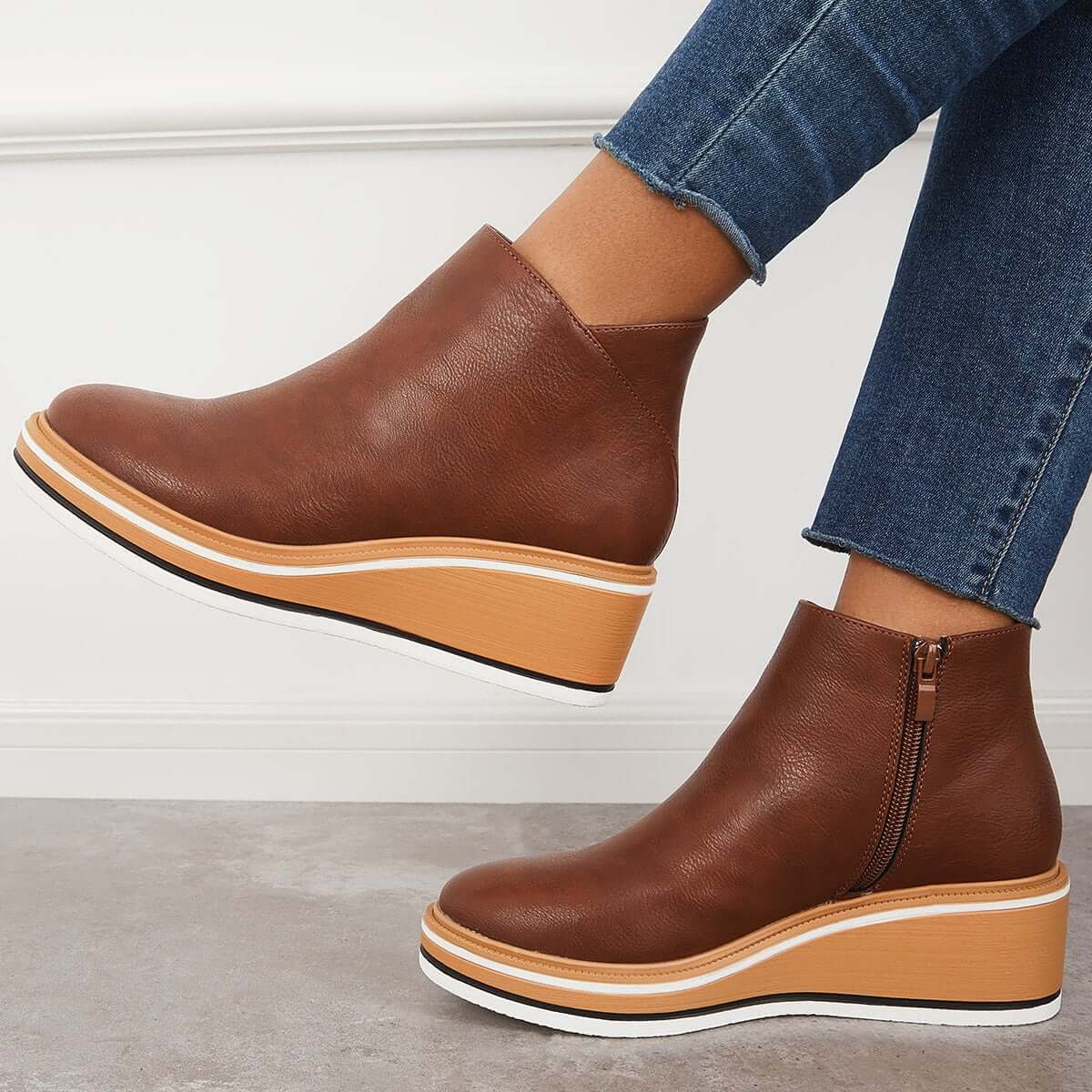 Damen Stiefeletten Plattformsohle Schmaler Schnitt Rutschfest
