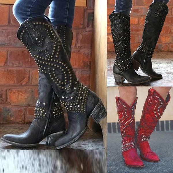 Eveloria Damen Cowboystiefel Absatz Leder