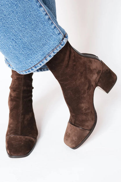 Damen Stiefeletten Blockabsatz Soft Beige - Eveloria