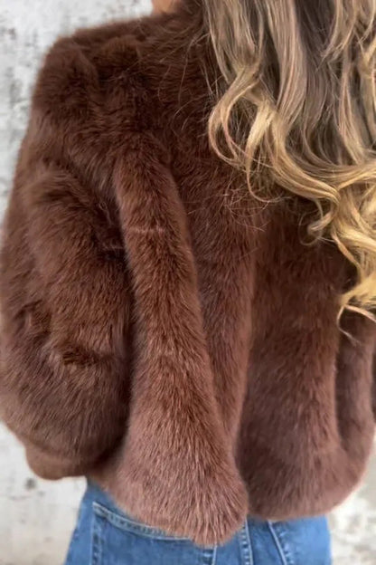 Damen Kunstpelz-Jacke Rollkragen Reißverschluss