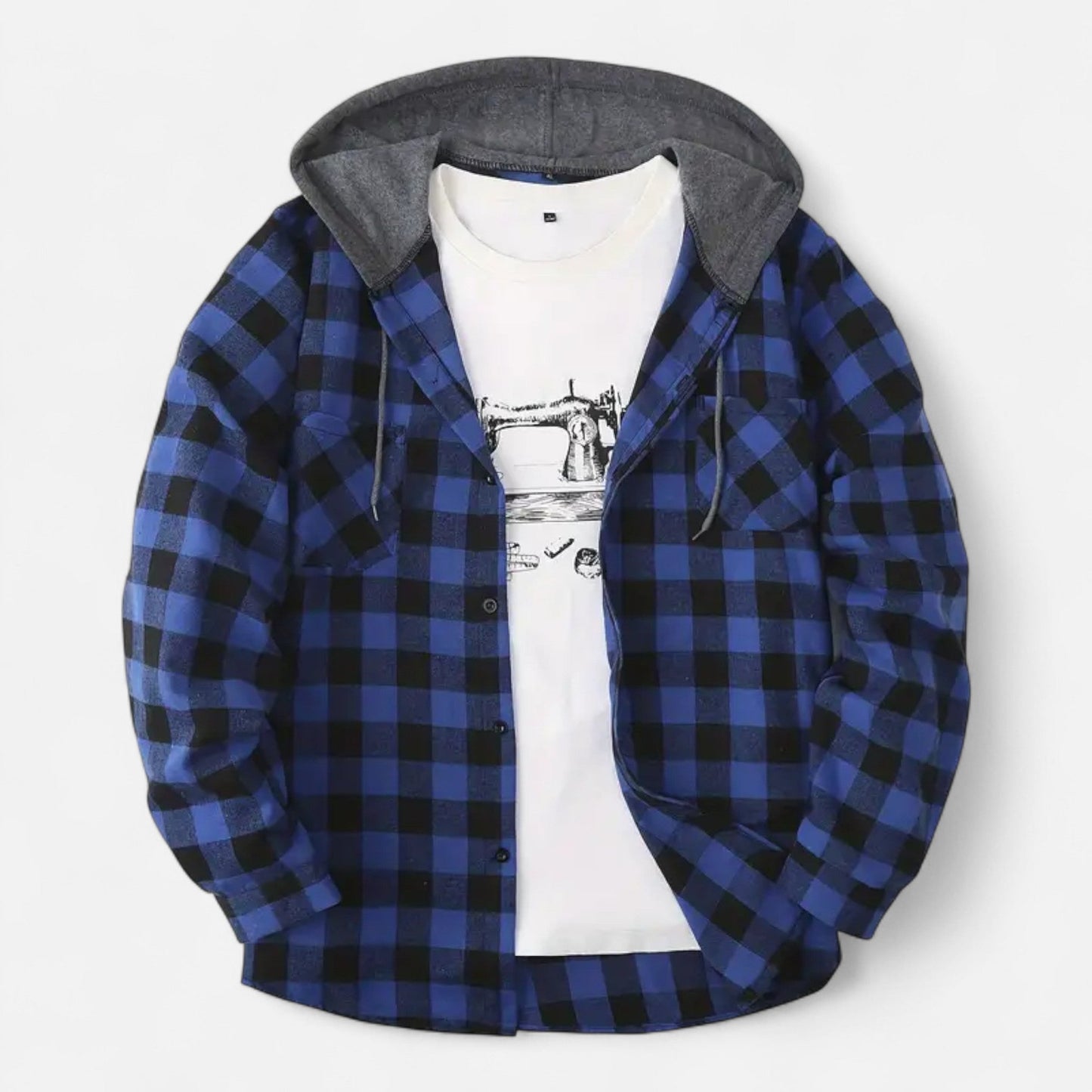Jadon Herren Karo-Hoodie Knopfleiste Kordelzug