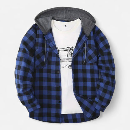 Jadon Herren Karo-Hoodie Knopfleiste Kordelzug