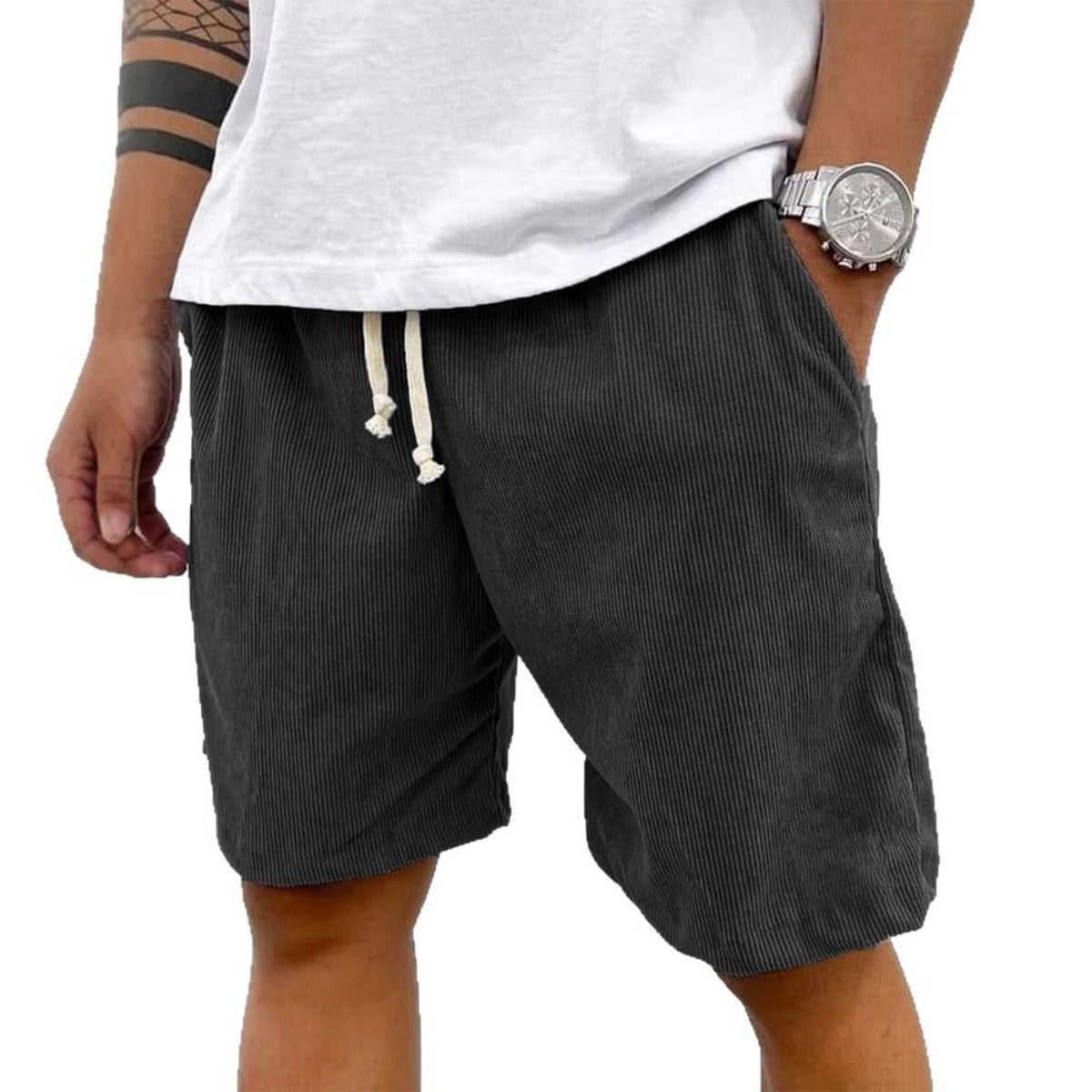Eveloria Herren Cord Shorts Kordelzug Beige