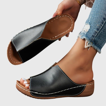Damen Keilabsatz-Sandalen Offen Slip-On Leder