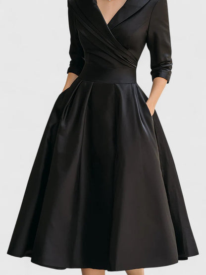 Damen A-Linienkleid Wickelkragen Feminin