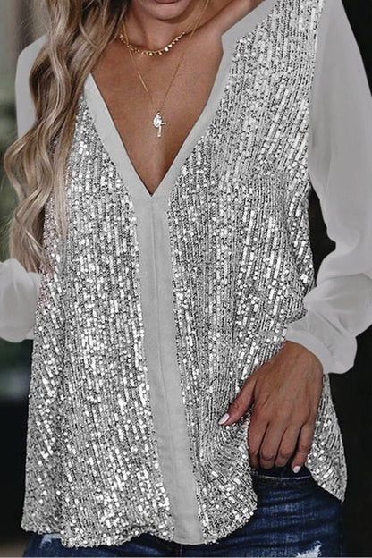 Damen Glitter Bluse Langärmlig