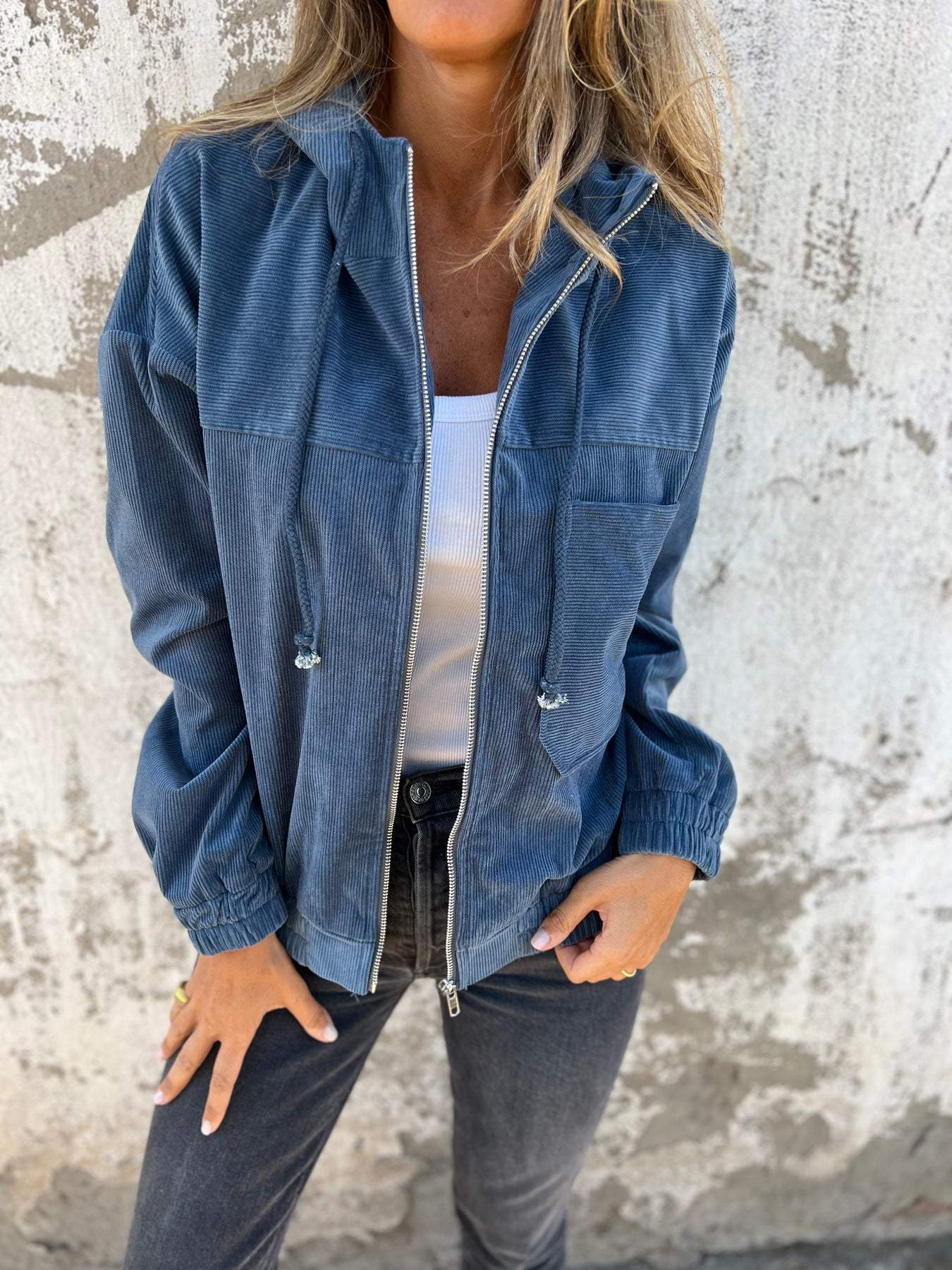 Eveloria Damen Cordjacke Reißverschluss Braun - Eveloria