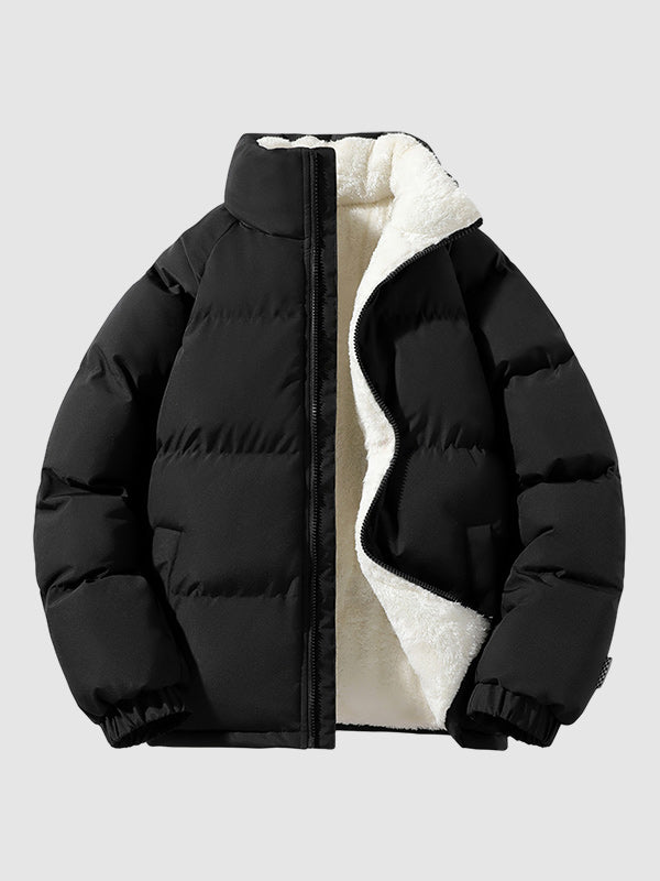 Herren Fleece-Pufferjacke Mit Kapuze Warm