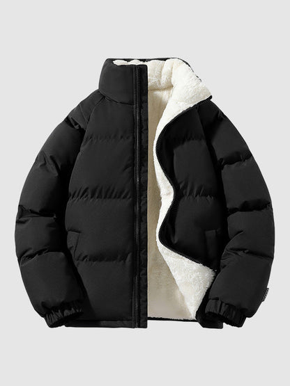 Herren Fleece-Pufferjacke Mit Kapuze Warm