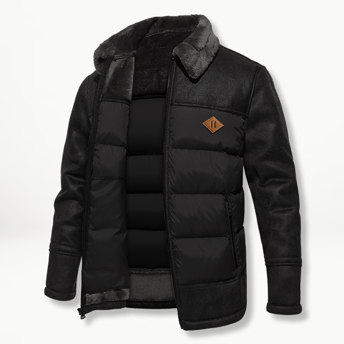 Flemming Herren Winterjacke Kunstleder Fellkragen