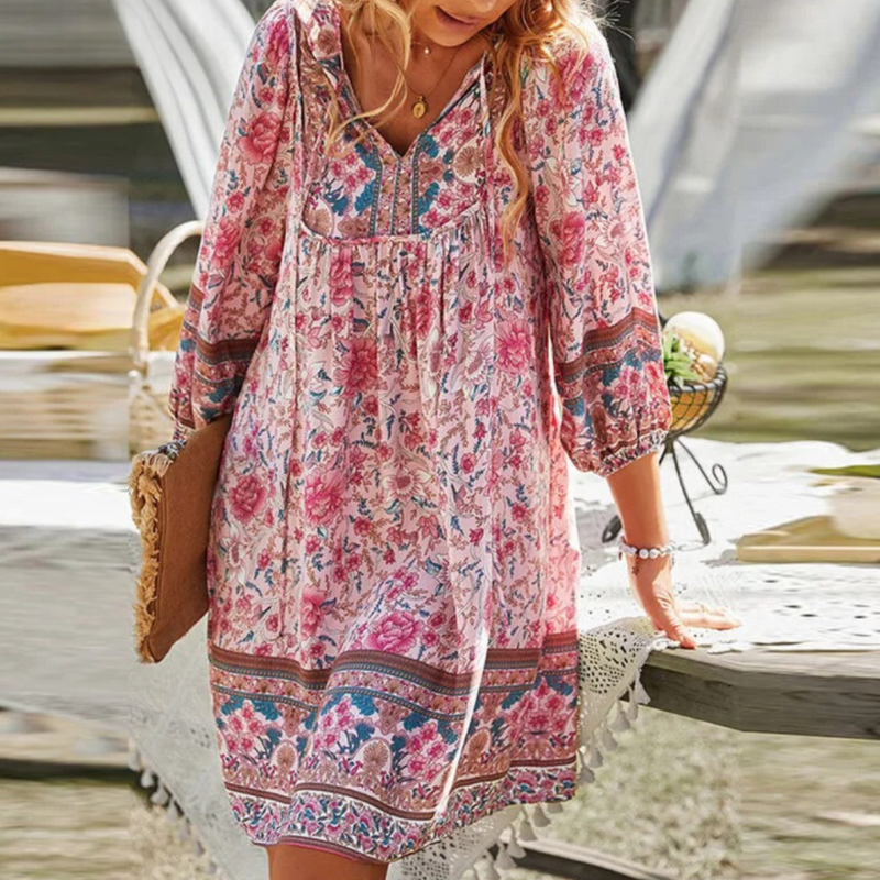 Eveloria Damen Maxikleid mit Bauchabdeckung Boho-Stil