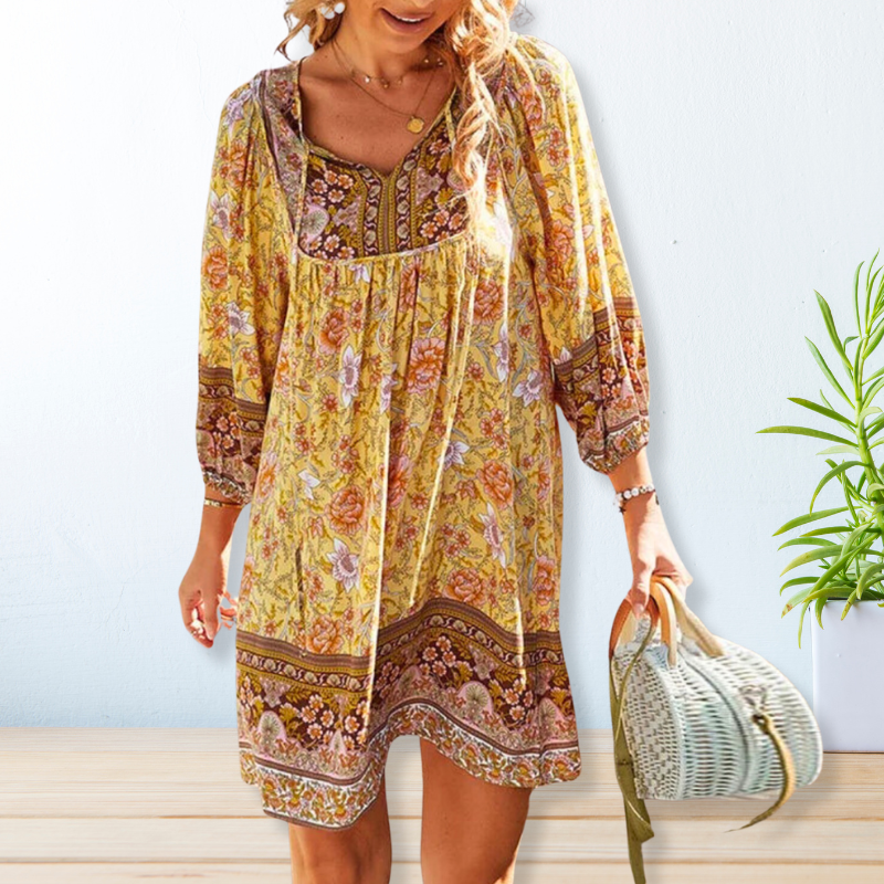Eveloria Damen Maxikleid mit Bauchabdeckung Boho-Stil