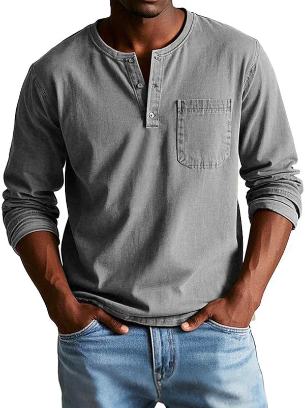Herren Henley T-Shirt Langärmlig Lässig