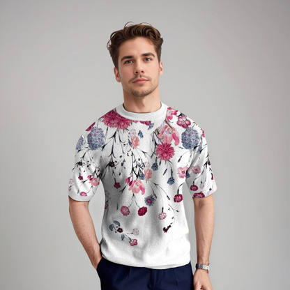 Herren Kurzarmshirt Floralmuster Baumwolle Blau - Norvielle