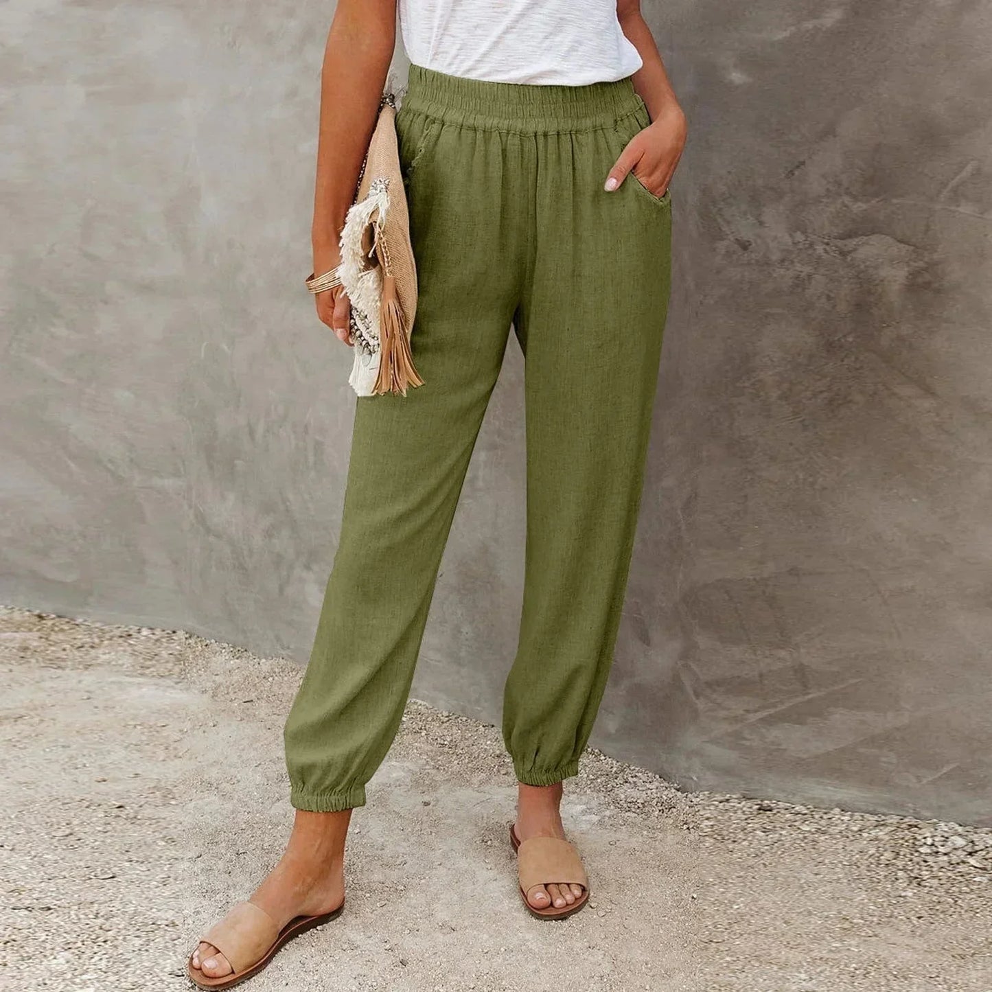 Damen Freizeit-Hose Leicht Atmungsaktiver Stoff Beige