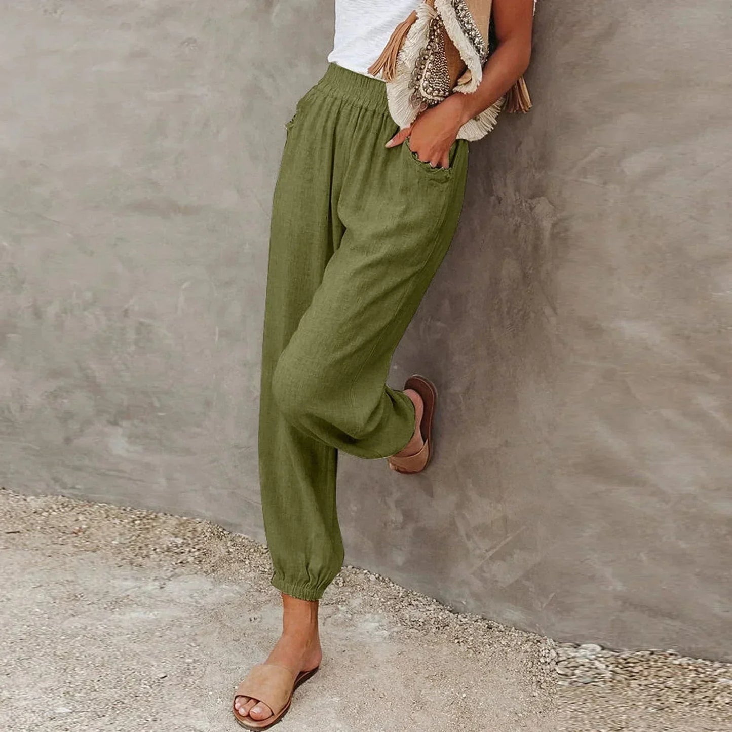 Damen Freizeit-Hose Leicht Atmungsaktiver Stoff Beige - Eveloria