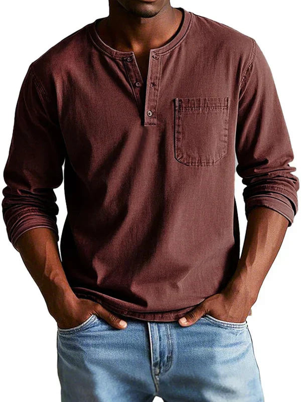 Herren Henley T-Shirt Langärmlig Lässig