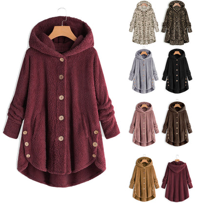 Damen Kapuzenjacke Tiermuster Knopfdetails Schwarz - Eveloria